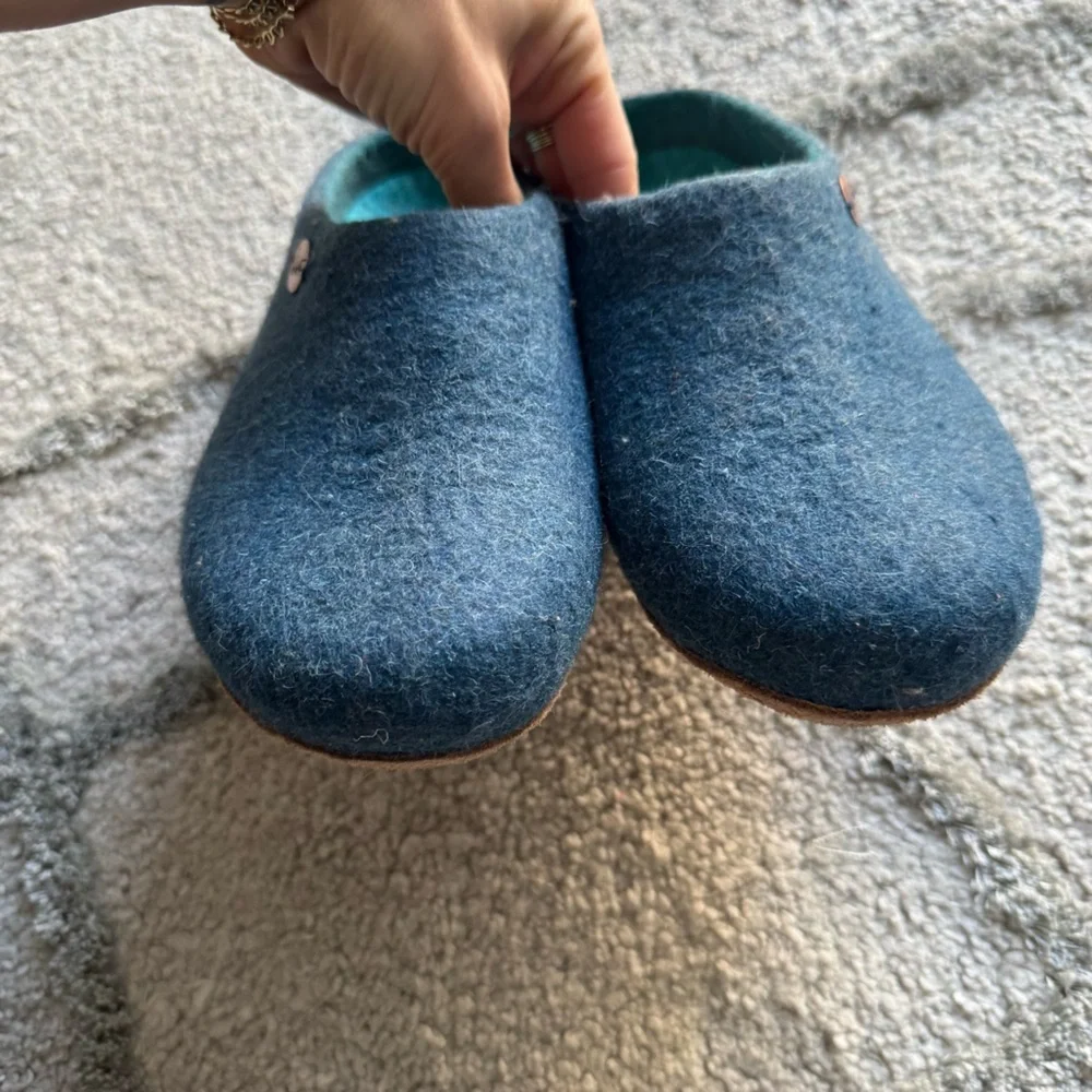 WoolFit wool felt handmade clogs slippers slip on blue German 39 / 9 - Picture 5 of 13